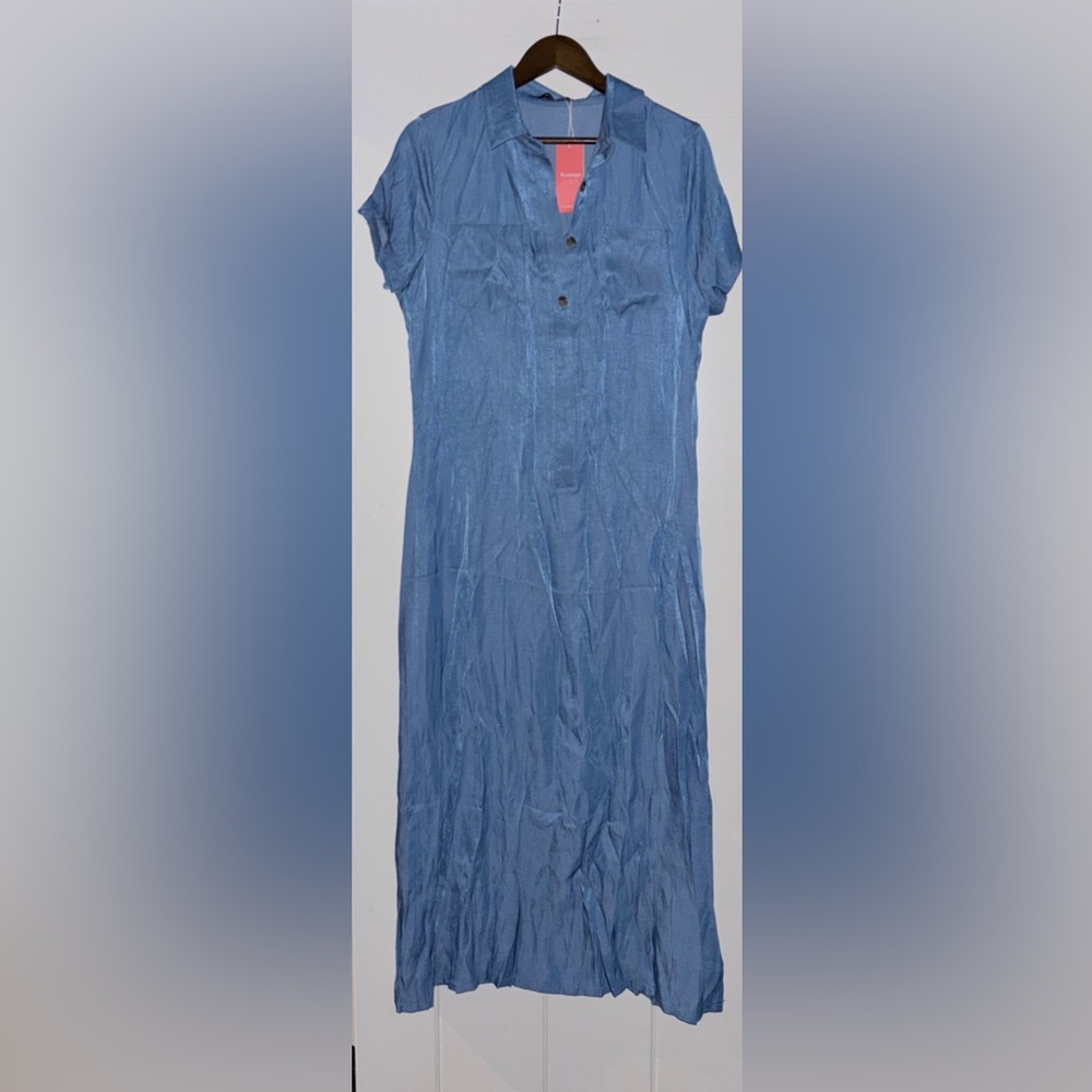 Flamingo Denim Short Sleeve‎ Slim Fit Maxi Dress Women 2XL  Coastal Summer NWT